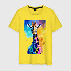 Футболка хлопковая мужская Маленький жирафёнок - Африка - акварель, цвет: желтый