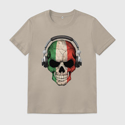 Футболка хлопковая мужская Italy skull music, цвет: миндальный
