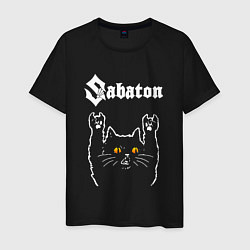 Футболка хлопковая мужская Sabaton rock cat, цвет: черный