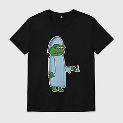 Футболка хлопковая мужская Лягушонок Пепе в пижаме, цвет: черный