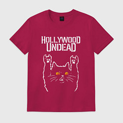 Футболка хлопковая мужская Hollywood Undead rock cat, цвет: маджента