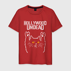 Футболка хлопковая мужская Hollywood Undead rock cat, цвет: красный