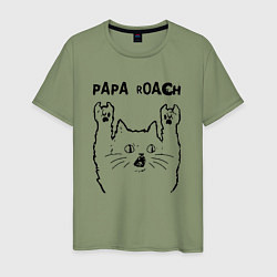 Футболка хлопковая мужская Papa Roach - rock cat, цвет: авокадо