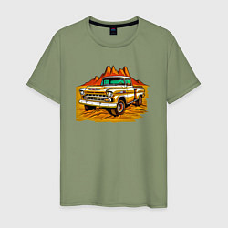 Футболка хлопковая мужская Шевроле грузовик, цвет: авокадо