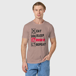Футболка хлопковая мужская Eat sleep rush b repeat, цвет: пыльно-розовый — фото 2
