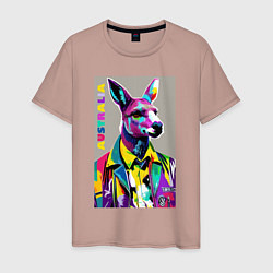 Футболка хлопковая мужская Kangaroo - Australia - pop art, цвет: пыльно-розовый