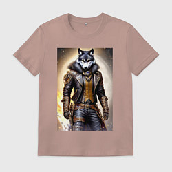 Футболка хлопковая мужская Крутой волчара - стимпанк - нейросеть, цвет: пыльно-розовый