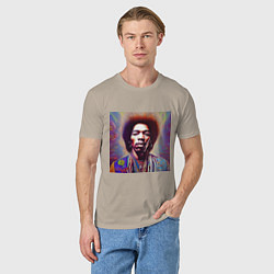 Футболка хлопковая мужская Jimi Hendrix digital glitch art, цвет: миндальный — фото 2