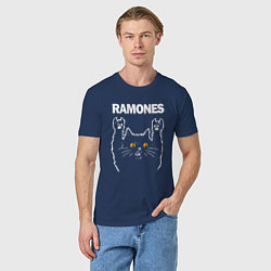 Футболка хлопковая мужская Ramones rock cat, цвет: тёмно-синий — фото 2