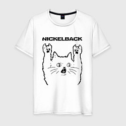 Футболка хлопковая мужская Nickelback - rock cat, цвет: белый