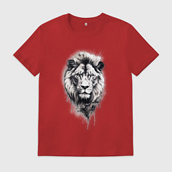 Футболка хлопковая мужская Голова льва рисунок карандашом, цвет: красный