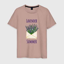 Футболка хлопковая мужская Lavender Summer - букет лаванды в конверте, цвет: пыльно-розовый