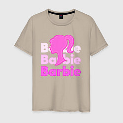 Футболка хлопковая мужская Логотип Барби объемный, цвет: миндальный