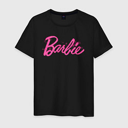 Футболка хлопковая мужская Блестящий логотип Барби, цвет: черный
