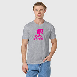 Футболка хлопковая мужская Розовый логотип Барби, цвет: меланж — фото 2