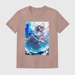 Футболка хлопковая мужская Фука с черепахой - Акватоп белого песка, цвет: пыльно-розовый