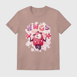 Футболка хлопковая мужская Милый монстр любит обниматься, цвет: пыльно-розовый