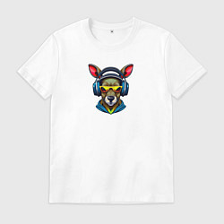 Футболка хлопковая мужская Кенгуру и наушники, цвет: белый