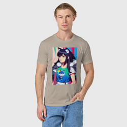Футболка хлопковая мужская Девчонка-волчонок - фурри - аниме, цвет: миндальный — фото 2
