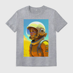 Футболка хлопковая мужская Девушка-астронавт - нейросеть, цвет: меланж