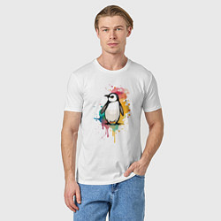 Футболка хлопковая мужская Красочный пингвин, цвет: белый — фото 2