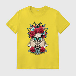 Футболка хлопковая мужская Праздничный череп, цвет: желтый