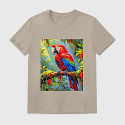 Футболка хлопковая мужская Яркий красный ара, цвет: миндальный