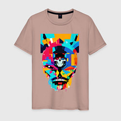 Футболка хлопковая мужская Funny skull - pop art, цвет: пыльно-розовый