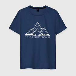 Футболка хлопковая мужская Лес и горы минимализм, цвет: тёмно-синий