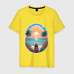 Футболка хлопковая мужская Прекрасный закат на море, цвет: желтый