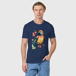 Футболка хлопковая мужская Попугай в брызгах краски, цвет: тёмно-синий — фото 2