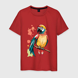 Футболка хлопковая мужская Попугай в брызгах краски, цвет: красный