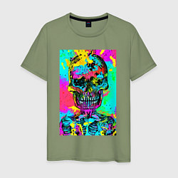 Футболка хлопковая мужская Cool skull - pop art - vogue, цвет: авокадо