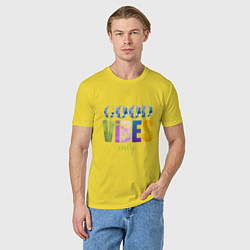 Футболка хлопковая мужская  Good vibes only, цвет: желтый — фото 2