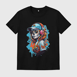 Футболка хлопковая мужская Девушка калавера, цвет: черный
