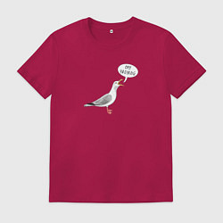 Футболка хлопковая мужская Чайка с прикольной надписью, цвет: маджента