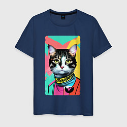 Футболка хлопковая мужская Pop art cat - neural network, цвет: тёмно-синий