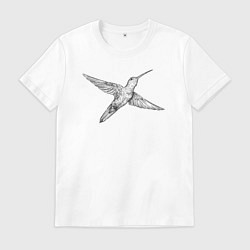 Футболка хлопковая мужская Колибри летит, цвет: белый