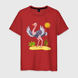 Футболка хлопковая мужская Солнечный страус, цвет: красный