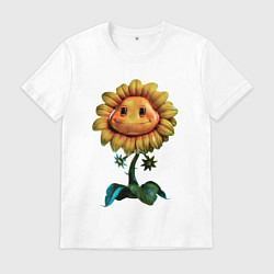 Футболка хлопковая мужская PvZ подсолнушек, цвет: белый