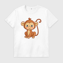 Футболка хлопковая мужская Милая мартышка, цвет: белый