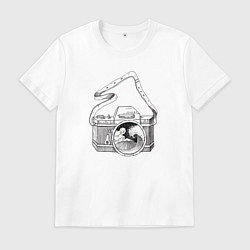 Футболка хлопковая мужская Фотоаппарат, цвет: белый