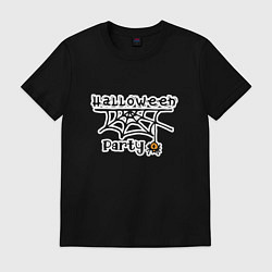 Футболка хлопковая мужская Halloween party паук с паутиной хэллоуин, цвет: черный