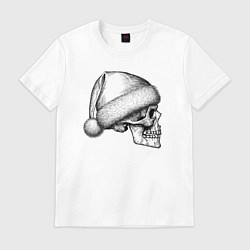 Футболка хлопковая мужская Новогодний череп в профиль, цвет: белый