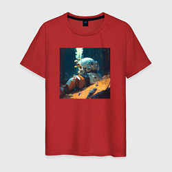 Футболка хлопковая мужская Космонавт и лес, цвет: красный