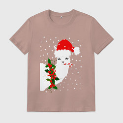 Футболка хлопковая мужская Лама - альпака Санта Клаус, цвет: пыльно-розовый