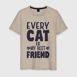 Футболка хлопковая мужская Every cat is my best friend, цвет: миндальный