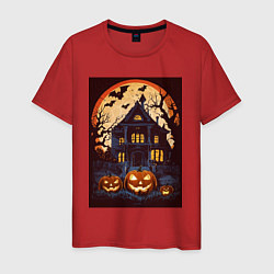 Футболка хлопковая мужская Дом ужасов - хэллоуин, цвет: красный