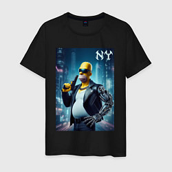 Футболка хлопковая мужская Cyber Homer with a gun in New York - ai art, цвет: черный