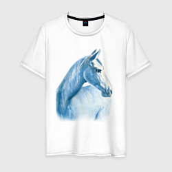Футболка хлопковая мужская Голубая лошадь, цвет: белый